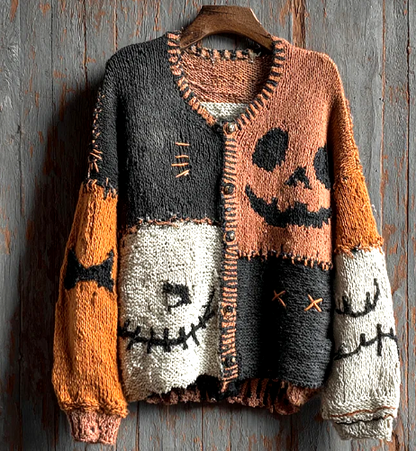 Patchwork Pumpkin Cardigan Sweater
