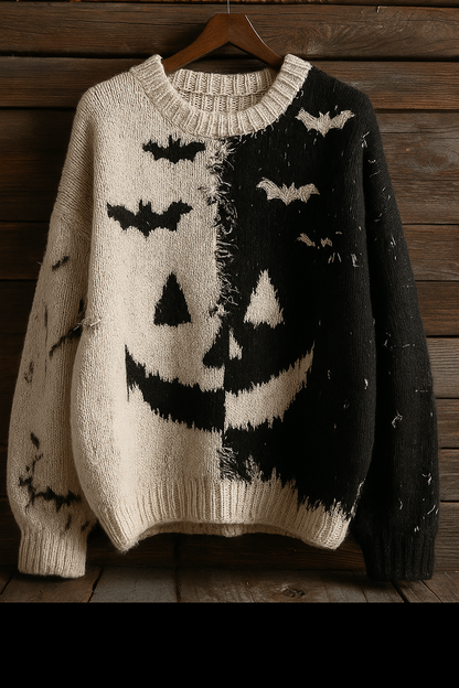 Bat Night Split Face Sweater